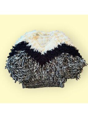 Cristina's Vintage Loop-Knit Shaggy Color Block Avant-Garde Statement Sweater L